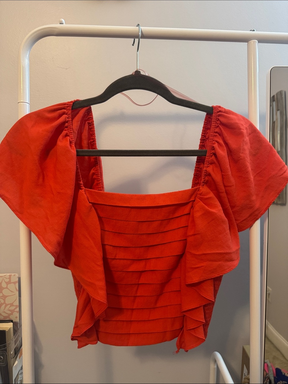 DO+BE Orange Ruffle Sleeve Smocked Crop Top Size Medium